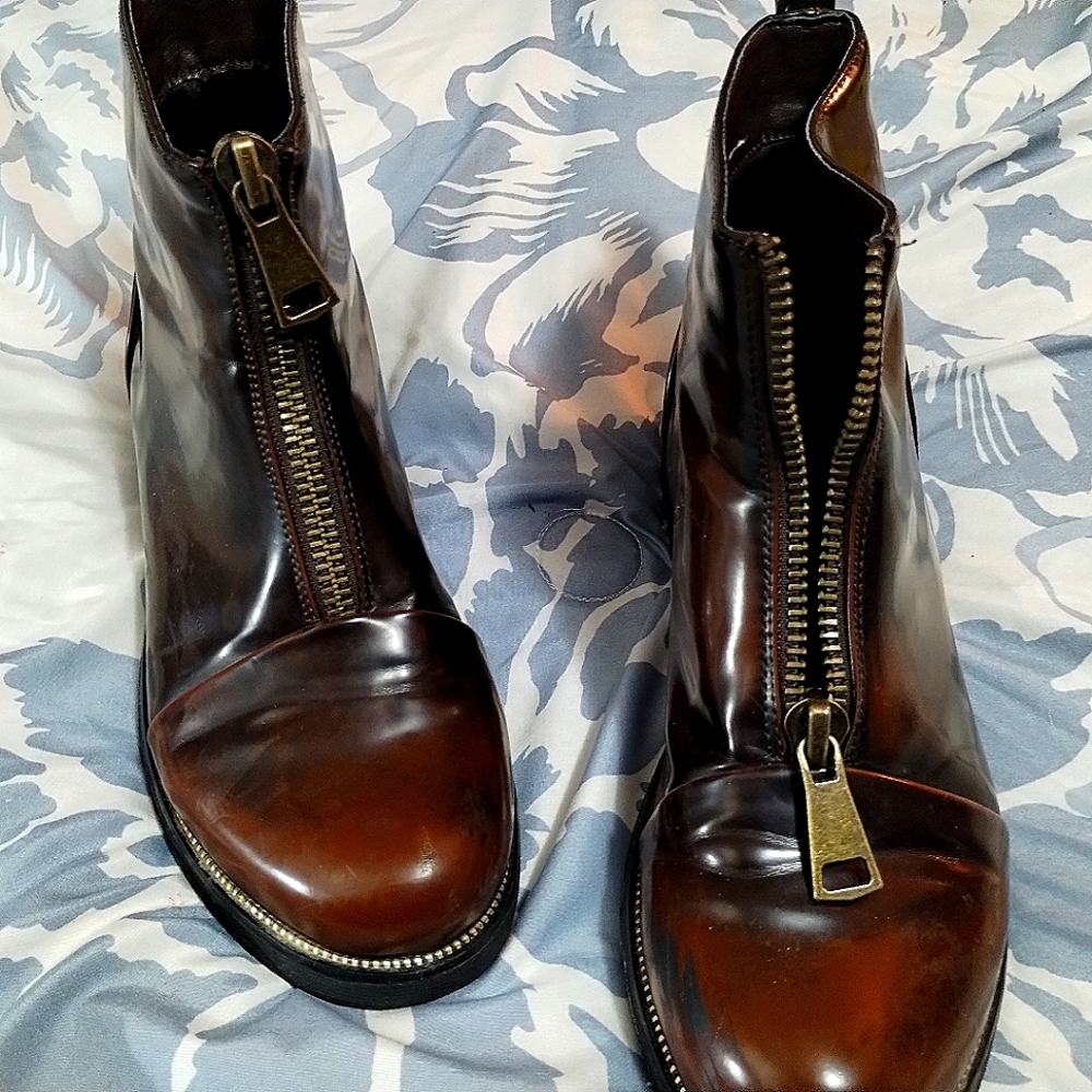 Electric karma brown zip up pu leather boots